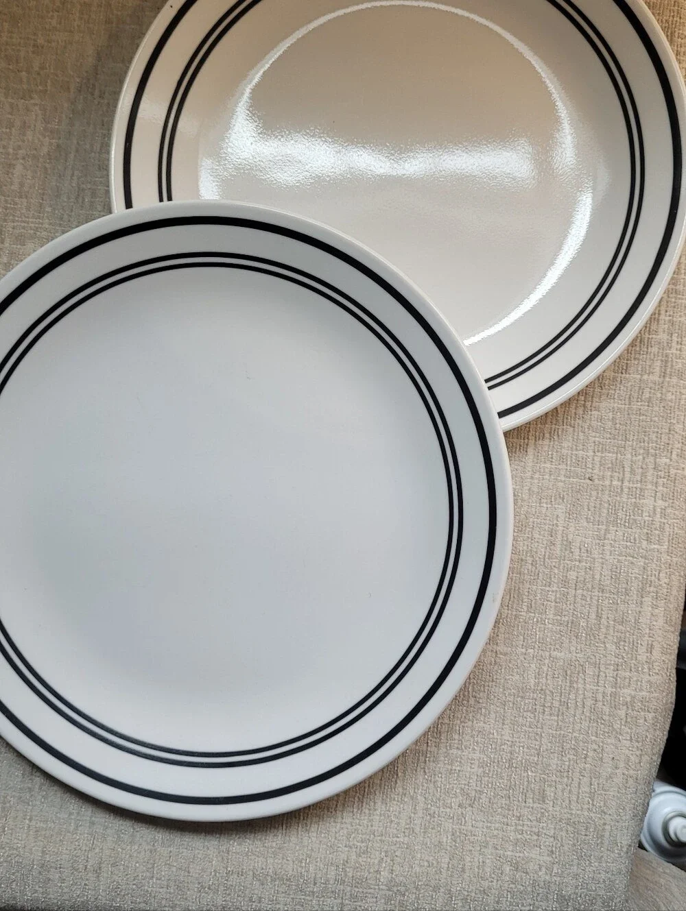 Corelle White Dinner Plate with Black Double Ring. Cafe Collection. 2 Qty